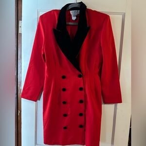 Vintage Red with black velvet double button front coat